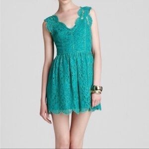 Madison Marcus Teal Lace Sleeveless A-Line Cocktail Dress SIZE XS